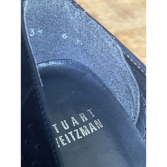 Stuart Weitzman Navy Suede Pumps Retro Inspired Square Toe Bow Low Heel Size 6 - Picture 5 of 6